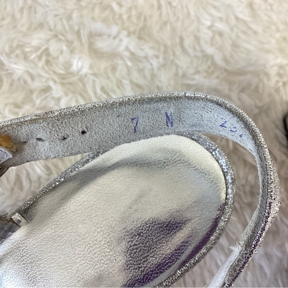 Vintage MOD 60s 70s Silver Sparkle Disco Leather Heel Dress shoes Size 7N - Picture 5 of 6